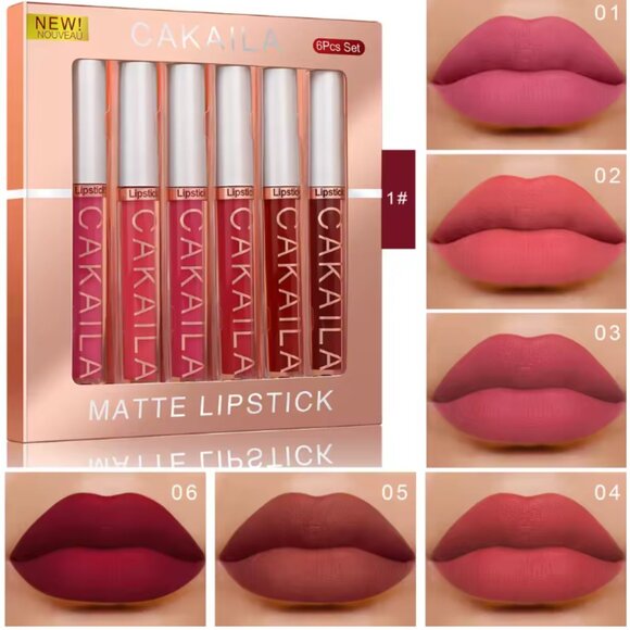 CAKAILA 6-Color Lip‎ Gloss Lipstick Set Liquid Matte Velvet Matte Women's Makeup - Picture 4 of 4